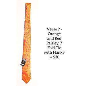 Verse 9 - Orange and Red Paisley, 7 Fold Tie with Hanky
